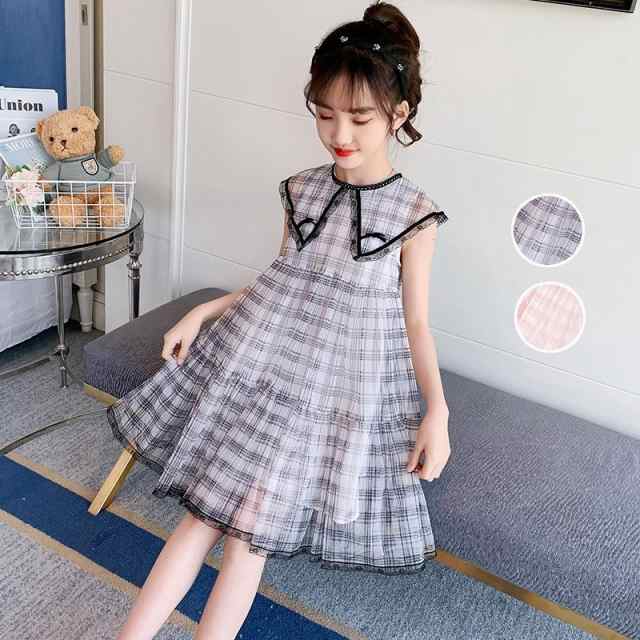 子供服 ワンピース 女の子 夏服 160センチ 韓国 半袖 チェック柄