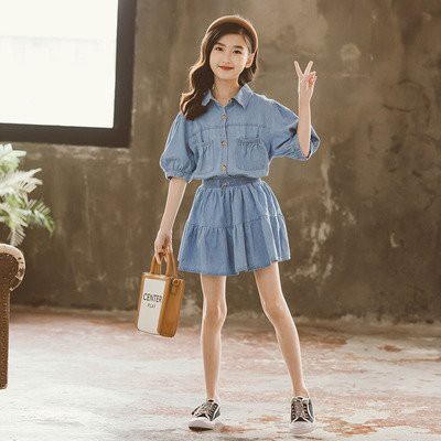 韓国子供服 セットアップ 女の子 夏服トップスデニムスカートセット