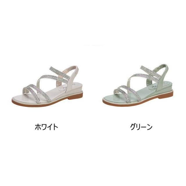 サンダル レディース 履きやすい 夏 サンダル ストラップサンダル 厚底靴 ウェッジソール ローマブール キラキラ ぺたんこ 歩きやすい 美脚 大人 新作 2色の通販は