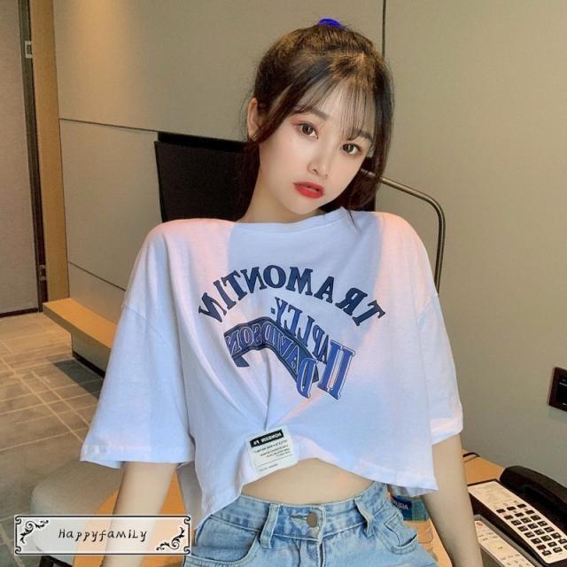 Tシャツ レディース 個性 半袖 ショート丈 へそ出し デニム トップス  韓国ファッション 原宿系 ヒップホップ ダンス ストリート風 カジュアル yoyo35206681_4.jpg