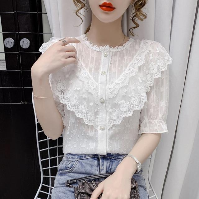 ブラウス レディース きれいめ 40代 春夏 上品 レース花刺繍ブラウス