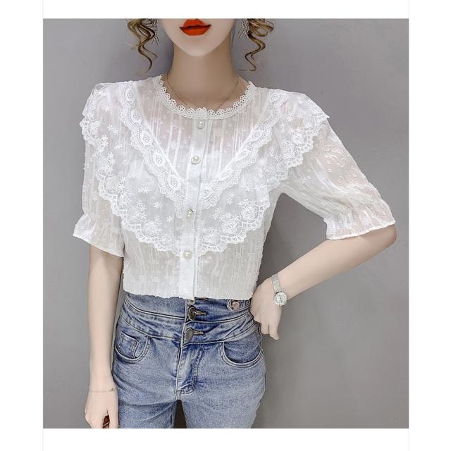 ブラウス レディース きれいめ 40代 春夏 上品 レース花刺繍ブラウス