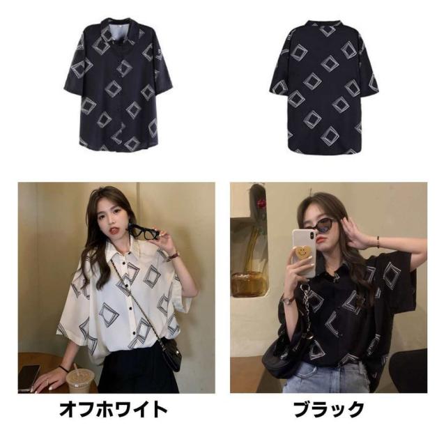 幾何学柄 シャツ レディース テロテロシャツ 韓国ファッション ビッグシャツ オルチャン 幾何柄 半そで シャツ 半袖シャツの通販はau PAY マーケット - NEXT 通販サイト