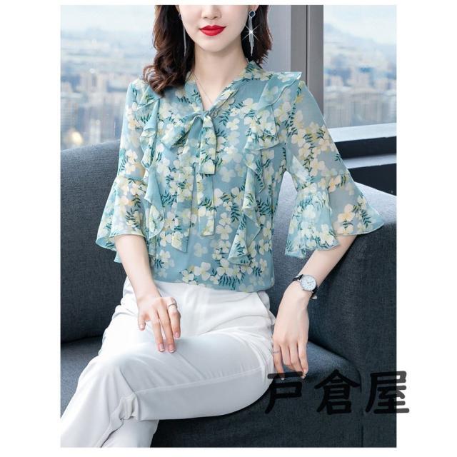 ブラウス レディース 40代 2021 オシャレブラウス 花柄シフォンシャツ 