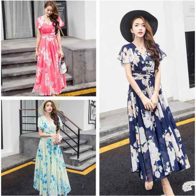 マキシ丈 花柄マキシ マキシワンピース ロング丈 シフォン