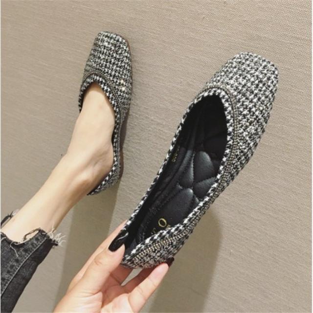 全2色 レディースパンプス　バレエシューズ　ポインテッドトゥ　ぺたんこパンプス　千鳥柄　blingbling　大きいサイズ靴　　カジュアル　フラット　ローヒール 全2色 レディースパンプス バレエシューズ ポインテッドトゥ ぺたんこ