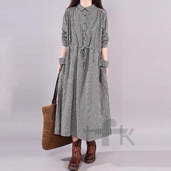 シャツワンピース ロングワンピース ロング丈 綿麻混ワンピース