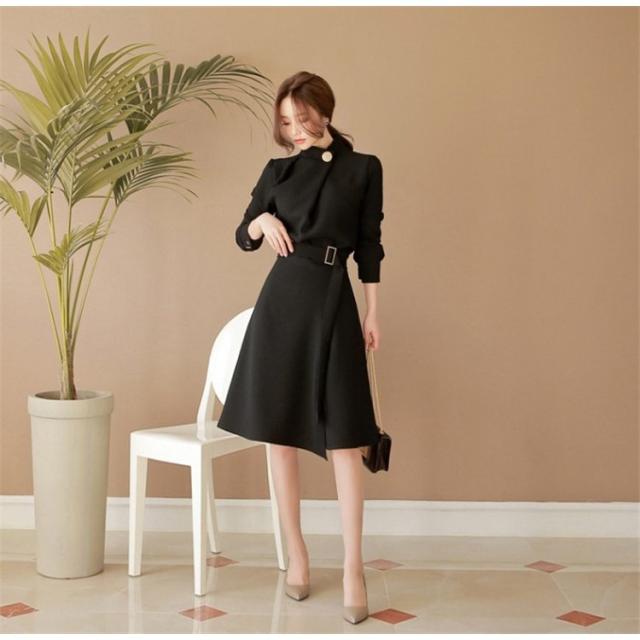 ワンピース レディース 春秋 結婚式 OL Aライン 長袖 膝丈 体型カバー