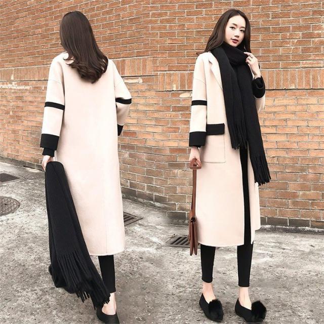 ラシャコート コート ジャケット レデイース 秋冬40代ダブルコート 韓国風 配色 ロング丈 ダブルコートきれいめ長袖アウター カジュアルウエア 着痩せの通販は