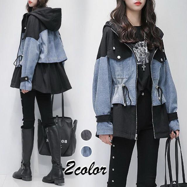 デニムジャケット レディース デニムコート ジャケット ジップアップ パーカー 大きいサイズ ミディアム丈 春秋 オシャレデニムコート アウター デニムジャケット レディース デニムコート ジャケット ジップアップ