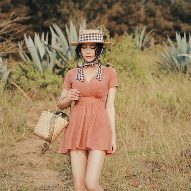 水着レディース 体型カバー 水着 ワンピース型 ショートパンツサロペット水着 バンドゥ 水着 韓国風 40代 可愛い スイムウェア ママ水着