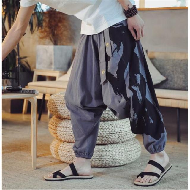 ★激レアデザイン★ PPFM サルエルパンツ　カーゴパンツ　リネン サルエルパンツプリント綿麻リネン通気性カーゴパンツワイドパンツ