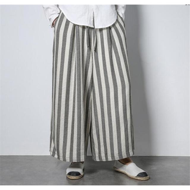 サルエルパンツ綿麻リネン通気性カーゴパンツワイドパンツ メンズ極太