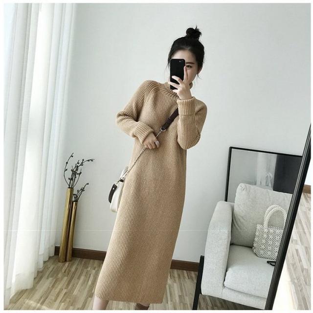 韓国 服 レディース ワンピース グレー ロングワンピース ニット ハイネック Re:EDIT ニットワンピース レディース ニット ワンピース ロング