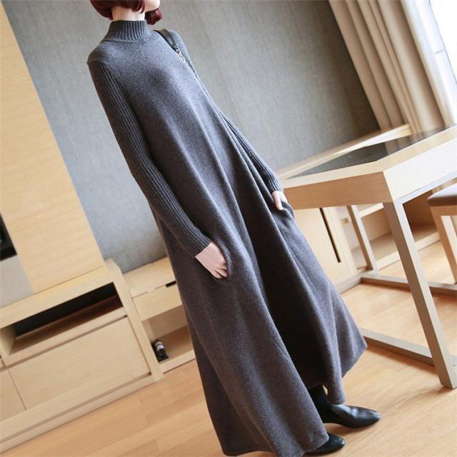 ニットワンピース コーデュロイ レディース ウエスト ハイネック