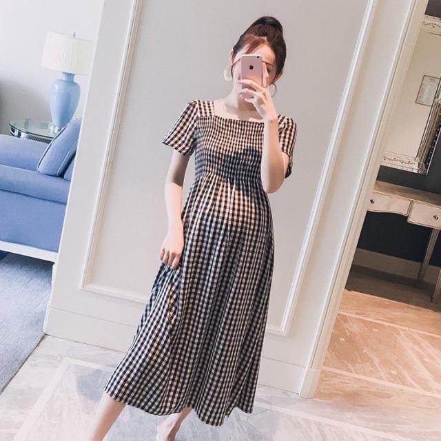 ワンピース レディース 夏 半袖 きれいめ チェックワンピース 通勤 ロング丈ワンピース 韓国風 オシャレ カジュアル 妊娠服 ゆたっり 大きいサイズ 着痩せ