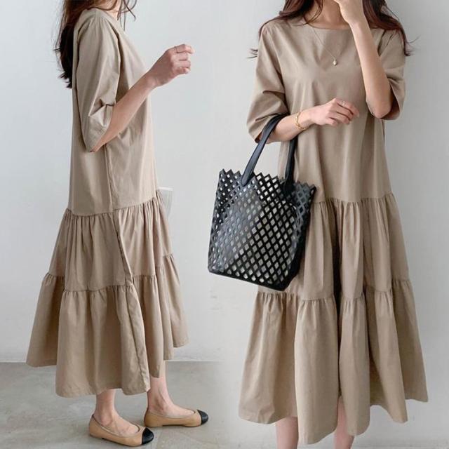 ワンピース レディース 40代 キレイめ マキシワンピース 夏 半袖ワンピース 白/黒 フレアスカートひざ下 韓国風chic風 オシャレ 体型カバー 30代 50代