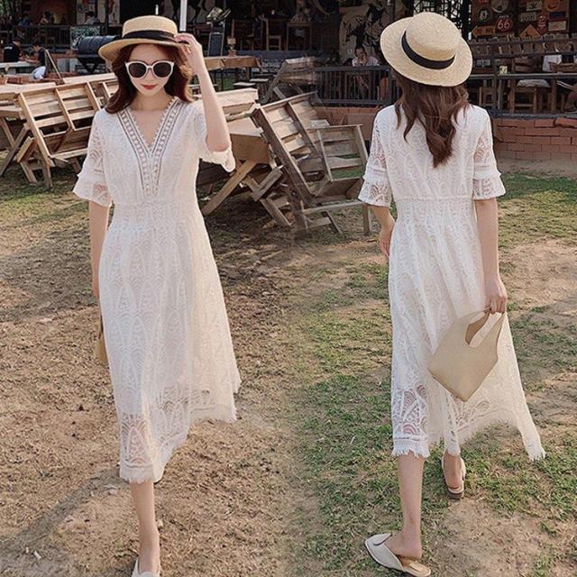レースワンピース レディース 40代 マキシワンピース 春夏 半袖ワンピース レースドレス vネック オシャレ レース結婚式ドレス お出かけ 大人可愛い30代 50代