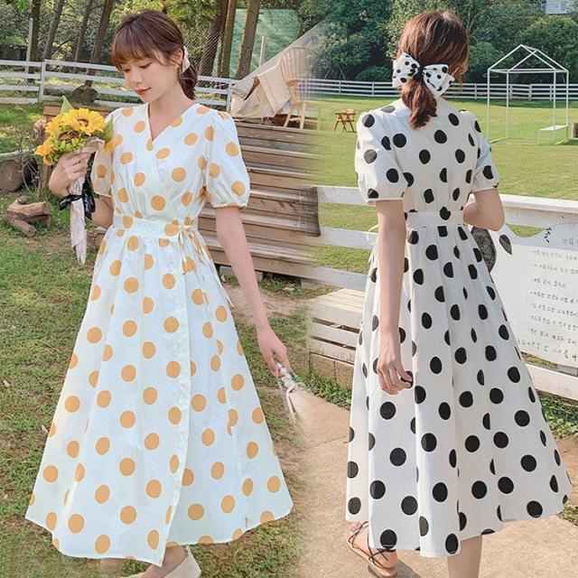 ワンピース レディース 40代 マキシワンピース 春夏 半袖ワンピース ドット柄 Vネック リボンフレアスカート オシャレ 結婚式ドレス お出の通販はau Pay マーケット Next