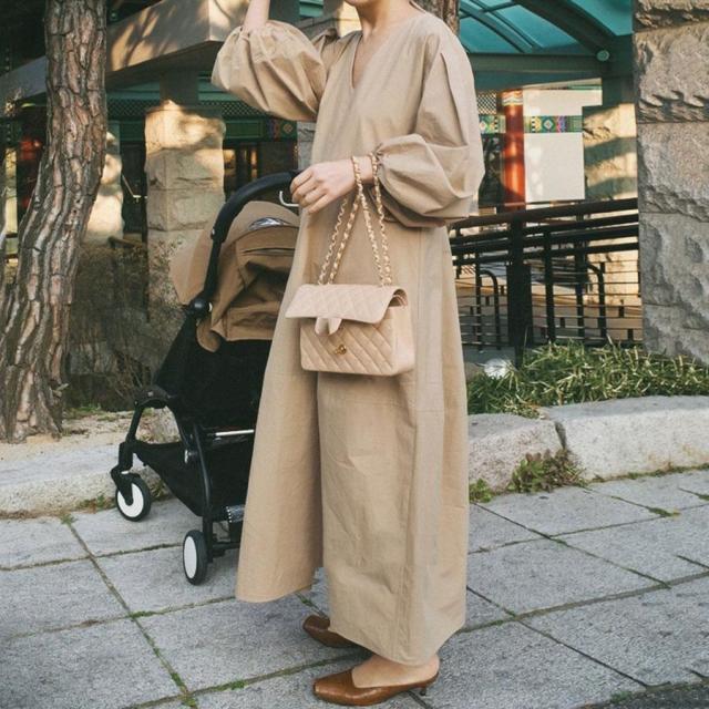 ワンピース レディース 長袖 Vネック マキシ丈 秋冬ワンピース ロング