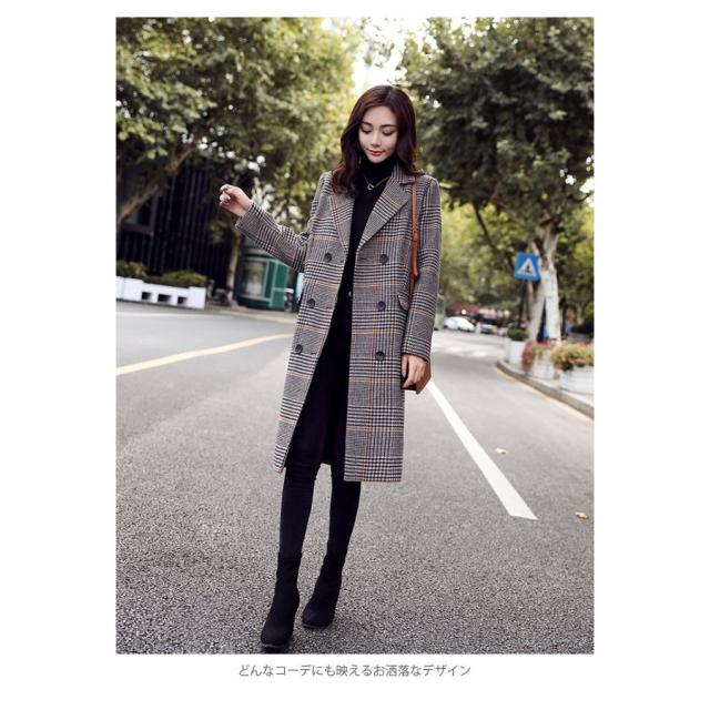グレンチェック レディース チェスターコート ロングコート ロング丈