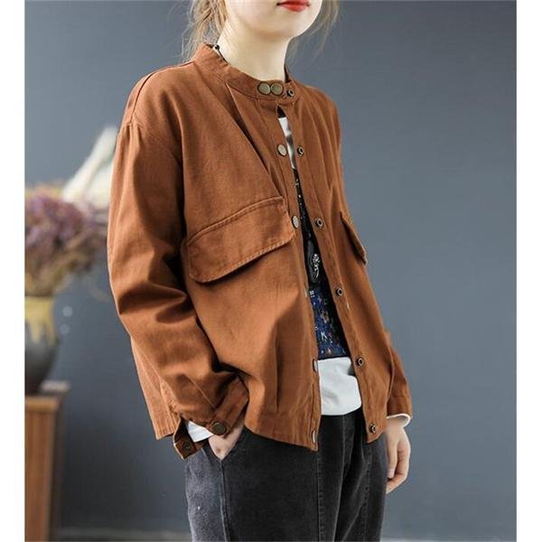 ノーカラージャケット レディース 綿麻 秋服 ジャケット