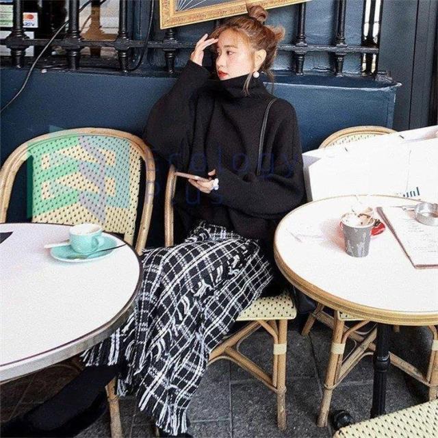 セットアップ レディース 春秋 韓国風 きれいめ 上下セット チェックスカート ニット ショートトップス カジュアルセット 長袖 フリンジ 通勤 オシャレ セットアップ レディース 春秋 韓国風 きれいめ 上下セット チェック