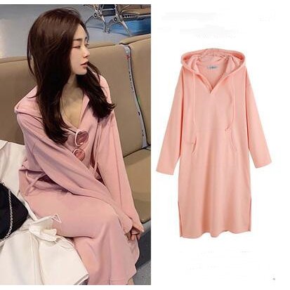 ワンピース 秋冬 パーカーワンピース 長袖 ロング丈 フード付き