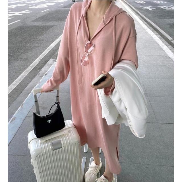 ワンピース 秋冬 パーカーワンピース 長袖 ロング丈 フード付き