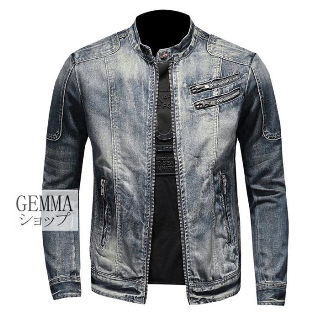 デニムジャケット メンズ Gジャン ファスナー ビンテージ加工 デニム ジージャン ジャケット トップス スリム バイク 細身 小さめ作り春秋 M~6XL