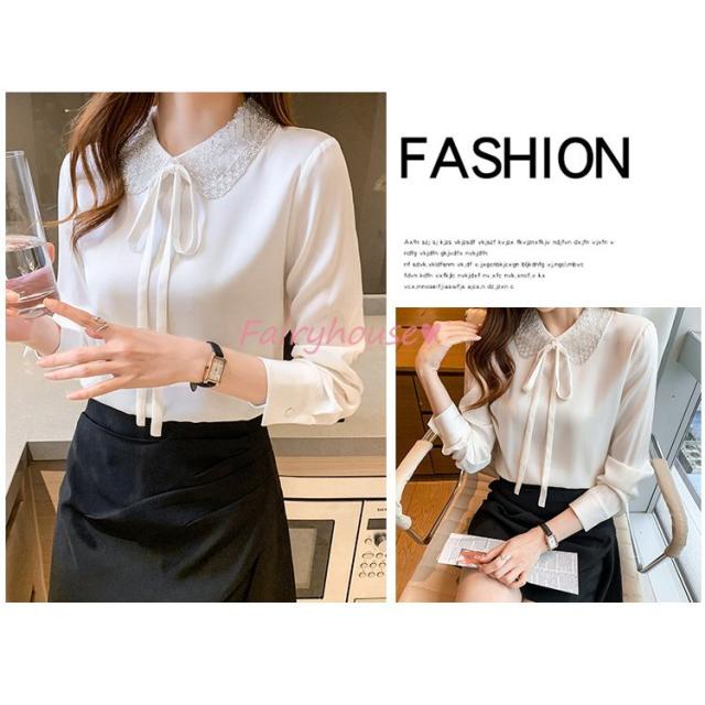 ブラウス レディース 長袖ブラウス 秋服 オフィスブラウス 白折り襟 オシャレブラウス シフォントップス 韓国風 大人 通勤OL ゆったりシャツ 40代 30代 50代 ブラウス レディース 長袖ブラウス 秋服 オフィスブラウス