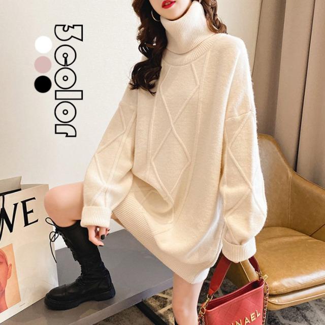 セーター レディース ニット 長袖 無地 トップス 秋冬 50代 40代