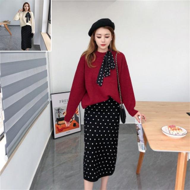 スカートセットアップ 2点セット レディース 上下セット タイトスカート ロング丈 秋 冬 長袖 ニットソー ニットセーター Aライン オシャレ オフィスの通販は 5,433円