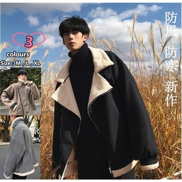 ムートンコート ムートンジャケット ボアブルゾン メンズ アウター フリースジャケット 裏起毛 裏ボア 暖かい 厚手 ふわふわ もこもこ カジュアル 防寒 防風の通販は 6,554円