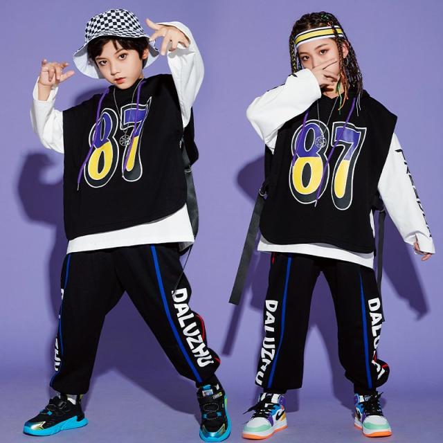キッズダンス衣装 セットアップ ヒップホップ  子供服 男の子 女の子 長袖 トップス ベスト ズボン ジャズダンス ステージ衣装 練習着 演出服 発表会の通販は 5,940円