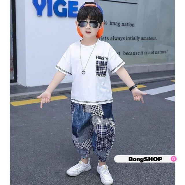 子供服セットアップ キッズ 男の子 春夏 2点セット 上下セット 半袖 英字 Tシャツ+チェック柄 九分丈パンツ ジュニア カジュアル 可愛い おしゃれ 普段着 通学着_2
