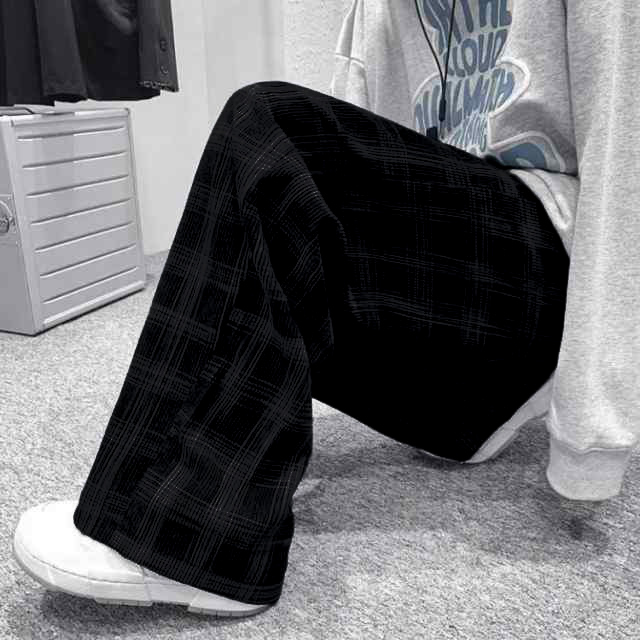 メンズ ワイドパンツ チェック テーパードパンツ スクールスラックス