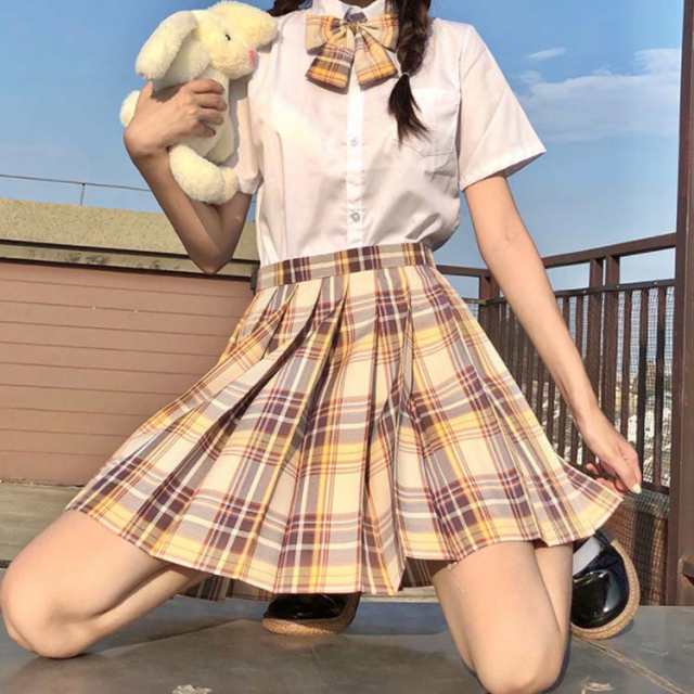 プリーツチェックスカート自由制服 中学 高校ウエスト···60cm - スカート