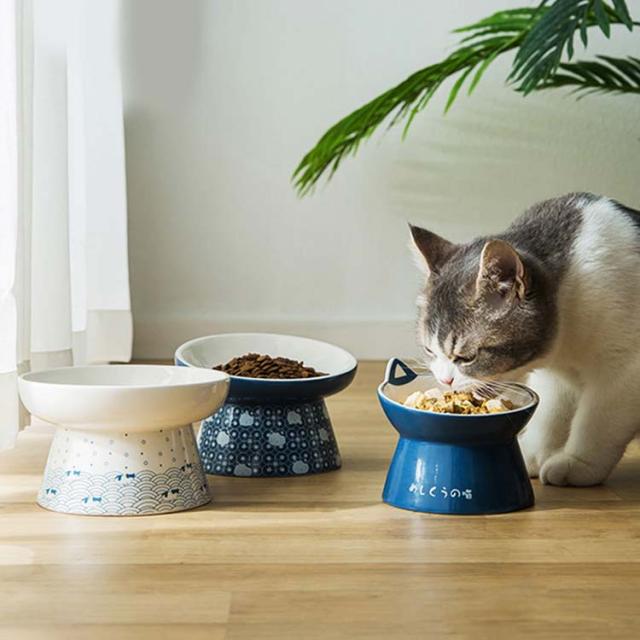ネコ用食器 スタンド 2点セット ネコ用 ペット用品 猫用品 陶器 犬 フードボウル ペット皿 餌入れ 傾斜 シンプル かわいい おしゃれ