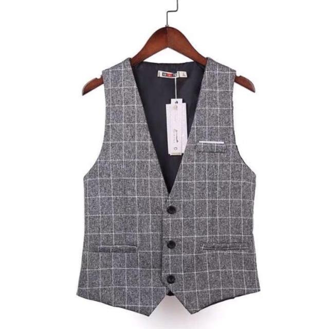 Oblada グレー系チェック ベスト グレー 春服 ベスト メンズファッション フォーマル トップス