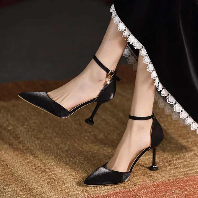 ハイヒール アンクル ストラップ パンプス 歩きやすい 履きやすい ポインテッドトゥ アンクルストラップ パンプス フォーマル 黒 | [XYZL] アンクルストラップ パンプス レディース 晴雨兼用