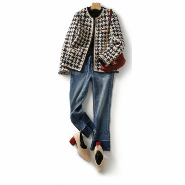 COEL ジャケット ノーカラージャケット 千鳥柄ツイード
