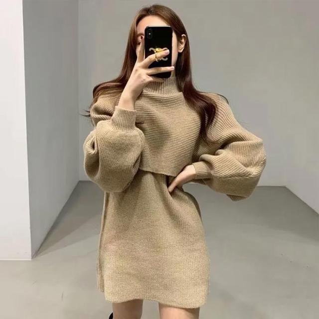 ワンピース 体型カバーニットワンピース 大人可愛い ニット 40代