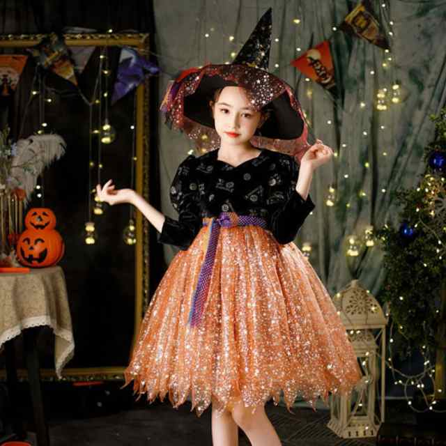 ハロウィン 子供 コスプレ 魔女 仮装 ドレス 変身 キッズ 帽子 簡単