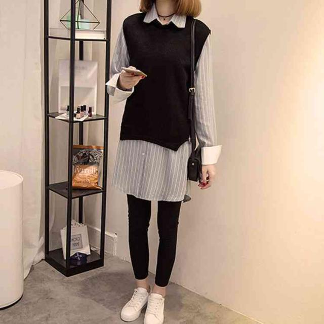 セットアップ レディース トップス アンサンブル セット シャツ ロングシャツ ニット ベスト レイヤード 重ね着 ストライプ の通販はau Pay マーケット Mmc