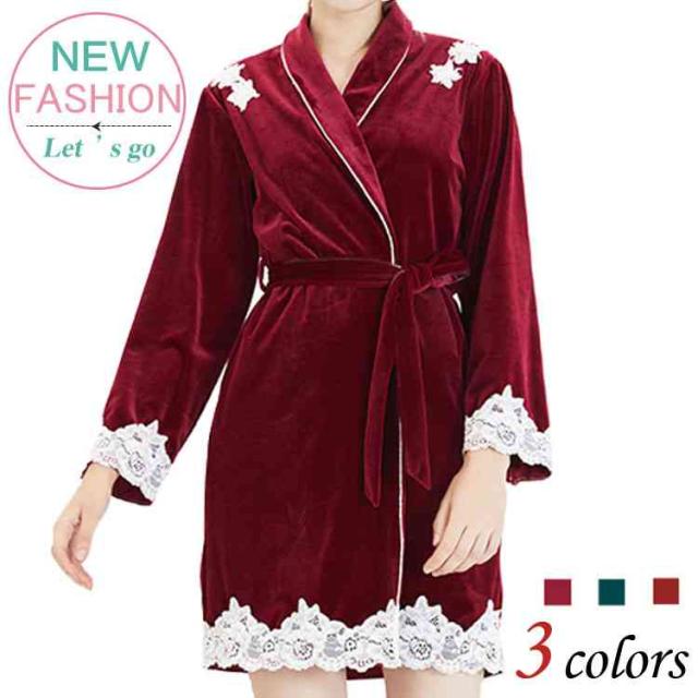 ネグリジェ 前開き レディース ルームウェア 秋冬 ベロア素材 レース繋がり 可愛い ベロアネグリジェ ベルト付き 部屋着 寝巻の通販はau Pay マーケット Mmc