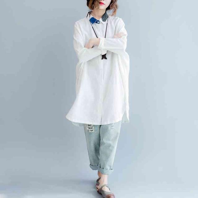 シャツワンピース レディース 白シャツ ロングシャツ チュニック ブラウス ワンピース トップス 体型カバー 着痩せ 綿麻混 ゆの通販はau Pay マーケット Mmc