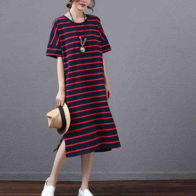 ワンピース レディース 40代 30代 マキワンピース 体型カバー 半袖 ボーダー柄 夏コーデ膝下 ゆとり 通勤 コットンの通販はau Pay マーケット Mmc