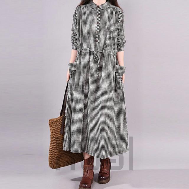 レディース ワンピース シャツワンピース ロングワンピース 秋 チェック柄 マキシ丈 長袖 体型カバー 綿麻 ゆったり 大きいサイズ 夏 30の通販はau Pay マーケット Mmc