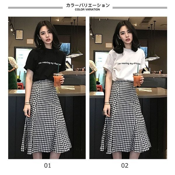 レディース 2点セット Tシャツ 半袖 ロゴ文字 ロングスカート